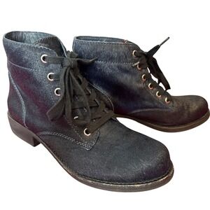 Sam Edelman Gorgeous Rare Blue Ponyhair Lace-Up Combat Boots